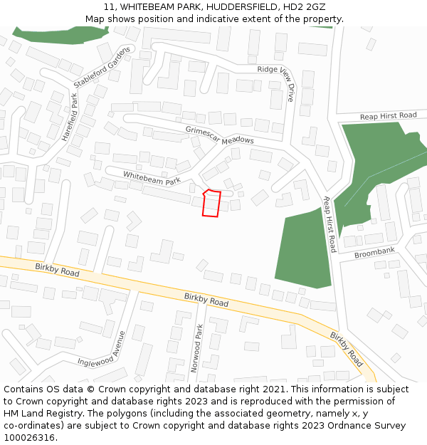 11, WHITEBEAM PARK, HUDDERSFIELD, HD2 2GZ: Location map and indicative extent of plot