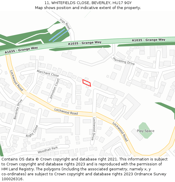 11, WHITEFIELDS CLOSE, BEVERLEY, HU17 9GY: Location map and indicative extent of plot