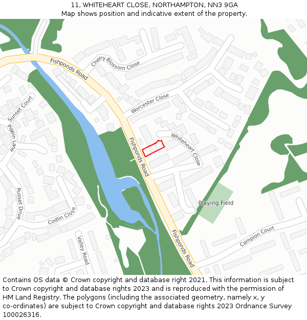 11, WHITEHEART CLOSE, NORTHAMPTON, NN3 9GA: Location map and indicative extent of plot