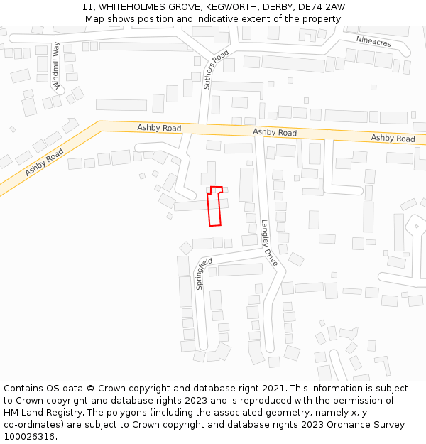 11, WHITEHOLMES GROVE, KEGWORTH, DERBY, DE74 2AW: Location map and indicative extent of plot