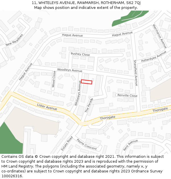 11, WHITELEYS AVENUE, RAWMARSH, ROTHERHAM, S62 7QJ: Location map and indicative extent of plot