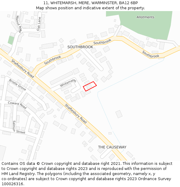 11, WHITEMARSH, MERE, WARMINSTER, BA12 6BP: Location map and indicative extent of plot
