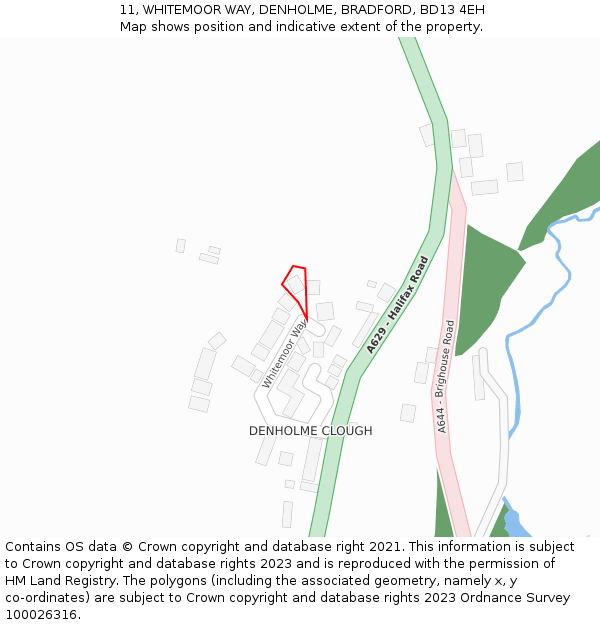 11, WHITEMOOR WAY, DENHOLME, BRADFORD, BD13 4EH: Location map and indicative extent of plot