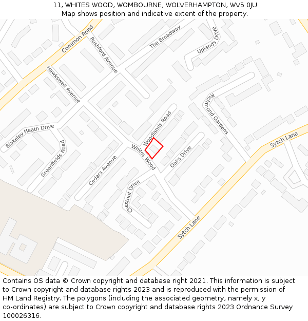 11, WHITES WOOD, WOMBOURNE, WOLVERHAMPTON, WV5 0JU: Location map and indicative extent of plot