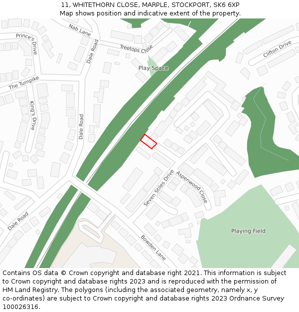 11, WHITETHORN CLOSE, MARPLE, STOCKPORT, SK6 6XP: Location map and indicative extent of plot
