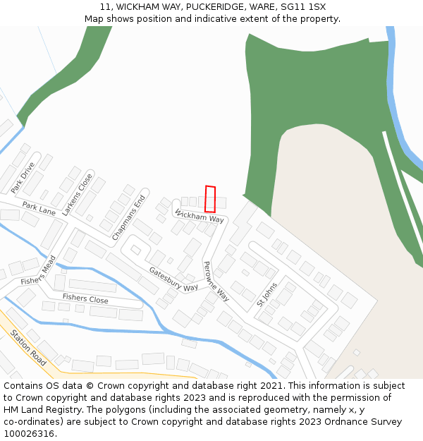11, WICKHAM WAY, PUCKERIDGE, WARE, SG11 1SX: Location map and indicative extent of plot