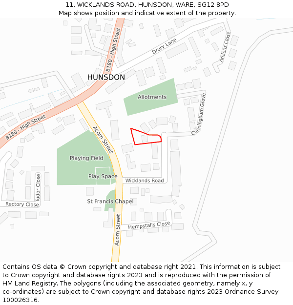 11, WICKLANDS ROAD, HUNSDON, WARE, SG12 8PD: Location map and indicative extent of plot