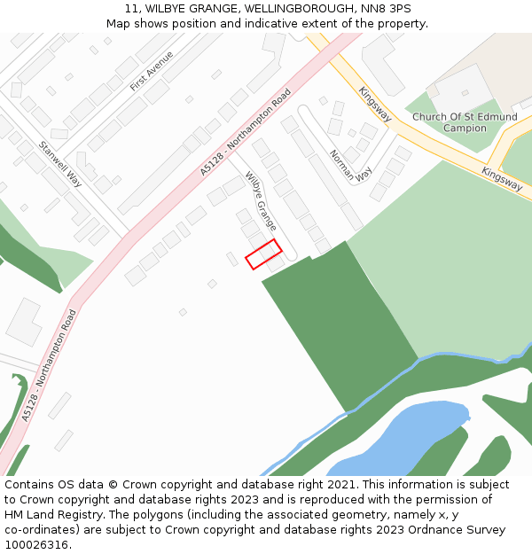 11, WILBYE GRANGE, WELLINGBOROUGH, NN8 3PS: Location map and indicative extent of plot