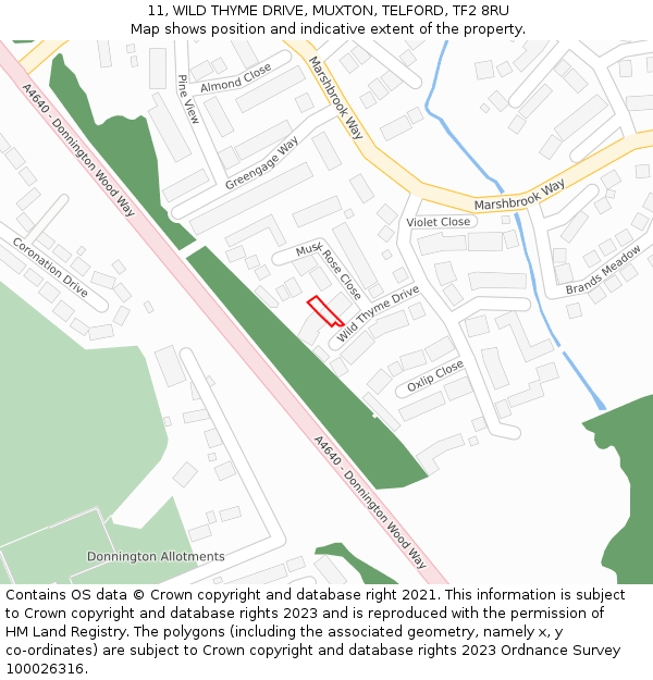 11, WILD THYME DRIVE, MUXTON, TELFORD, TF2 8RU: Location map and indicative extent of plot