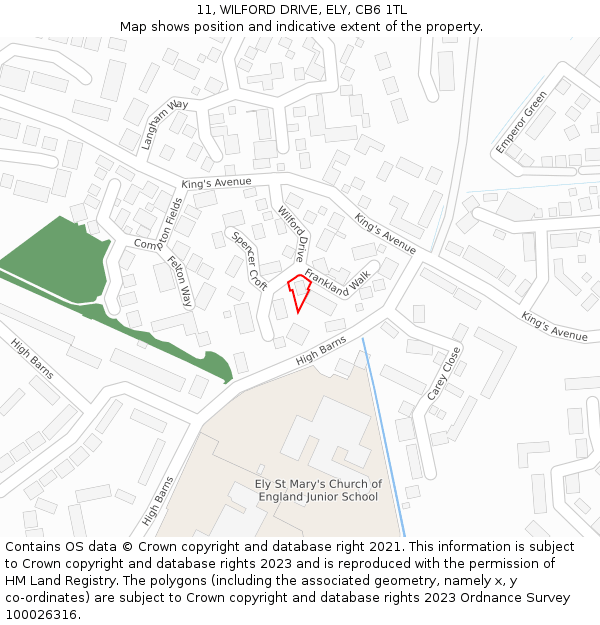 11, WILFORD DRIVE, ELY, CB6 1TL: Location map and indicative extent of plot