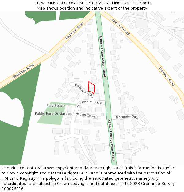 11, WILKINSON CLOSE, KELLY BRAY, CALLINGTON, PL17 8GH: Location map and indicative extent of plot