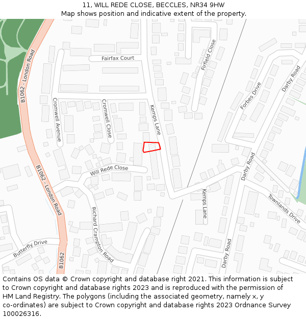 11, WILL REDE CLOSE, BECCLES, NR34 9HW: Location map and indicative extent of plot