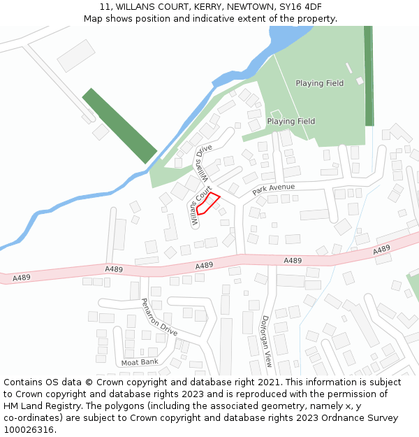 11, WILLANS COURT, KERRY, NEWTOWN, SY16 4DF: Location map and indicative extent of plot