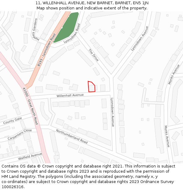 11, WILLENHALL AVENUE, NEW BARNET, BARNET, EN5 1JN: Location map and indicative extent of plot