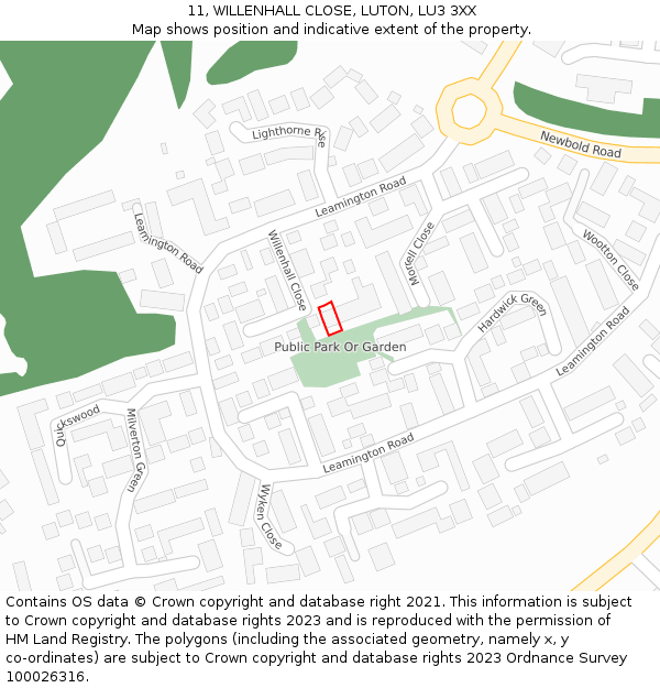 11, WILLENHALL CLOSE, LUTON, LU3 3XX: Location map and indicative extent of plot