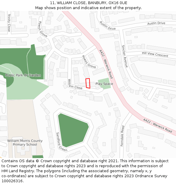 11, WILLIAM CLOSE, BANBURY, OX16 0UE: Location map and indicative extent of plot