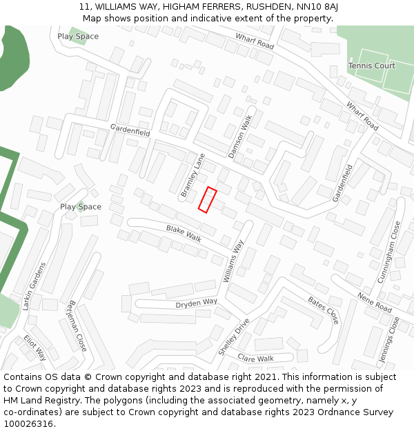 11, WILLIAMS WAY, HIGHAM FERRERS, RUSHDEN, NN10 8AJ: Location map and indicative extent of plot