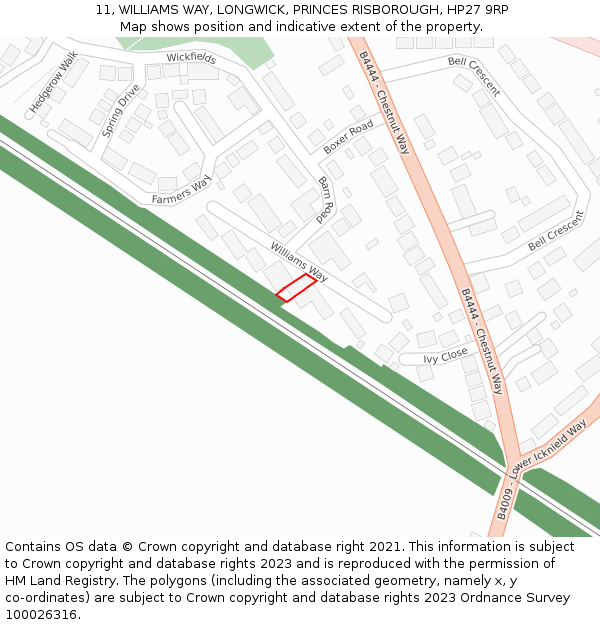 11, WILLIAMS WAY, LONGWICK, PRINCES RISBOROUGH, HP27 9RP: Location map and indicative extent of plot