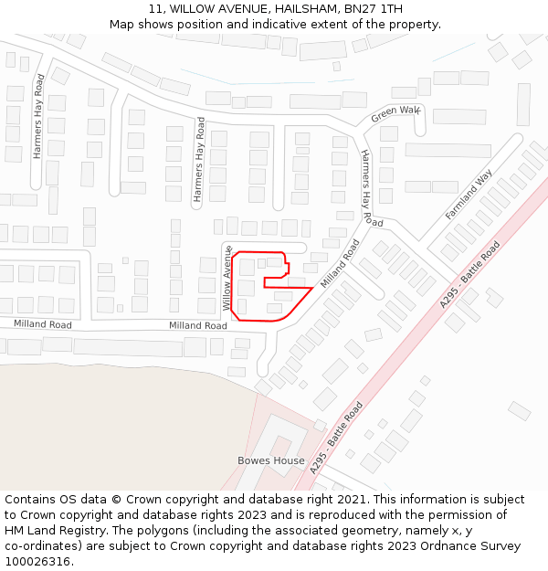 11, WILLOW AVENUE, HAILSHAM, BN27 1TH: Location map and indicative extent of plot