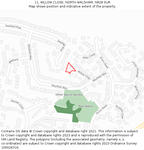 11, WILLOW CLOSE, NORTH WALSHAM, NR28 0UR: Location map and indicative extent of plot