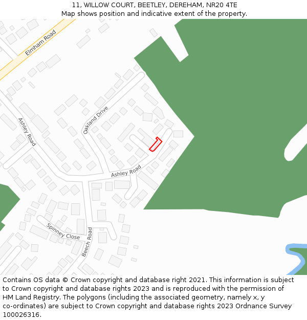 11, WILLOW COURT, BEETLEY, DEREHAM, NR20 4TE: Location map and indicative extent of plot