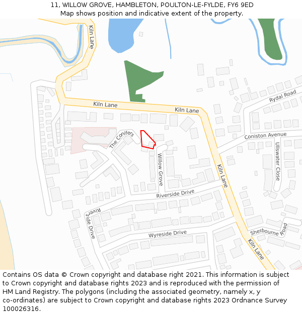 11, WILLOW GROVE, HAMBLETON, POULTON-LE-FYLDE, FY6 9ED: Location map and indicative extent of plot