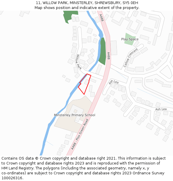 11, WILLOW PARK, MINSTERLEY, SHREWSBURY, SY5 0EH: Location map and indicative extent of plot