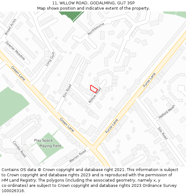 11, WILLOW ROAD, GODALMING, GU7 3SP: Location map and indicative extent of plot