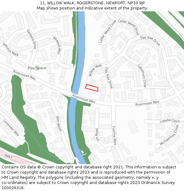 11, WILLOW WALK, ROGERSTONE, NEWPORT, NP10 9JP: Location map and indicative extent of plot