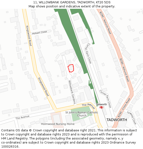 11, WILLOWBANK GARDENS, TADWORTH, KT20 5DS: Location map and indicative extent of plot