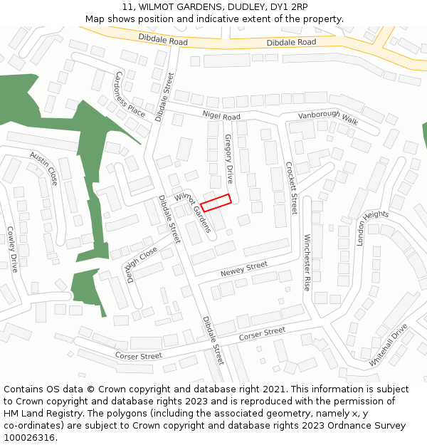 11, WILMOT GARDENS, DUDLEY, DY1 2RP: Location map and indicative extent of plot