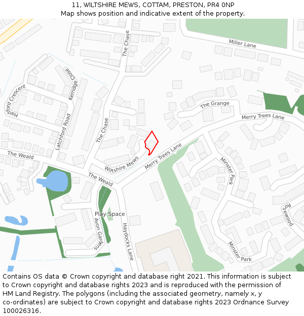 11, WILTSHIRE MEWS, COTTAM, PRESTON, PR4 0NP: Location map and indicative extent of plot