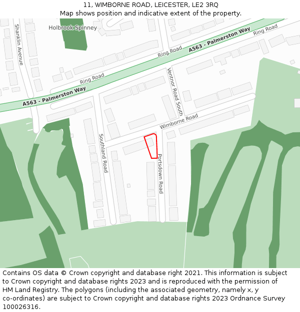 11, WIMBORNE ROAD, LEICESTER, LE2 3RQ: Location map and indicative extent of plot