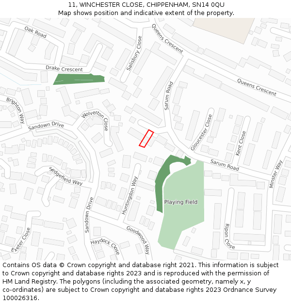 11, WINCHESTER CLOSE, CHIPPENHAM, SN14 0QU: Location map and indicative extent of plot