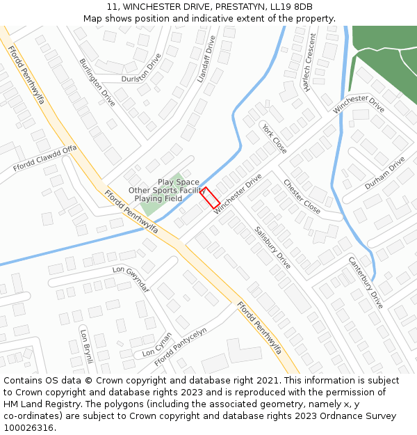 11, WINCHESTER DRIVE, PRESTATYN, LL19 8DB: Location map and indicative extent of plot