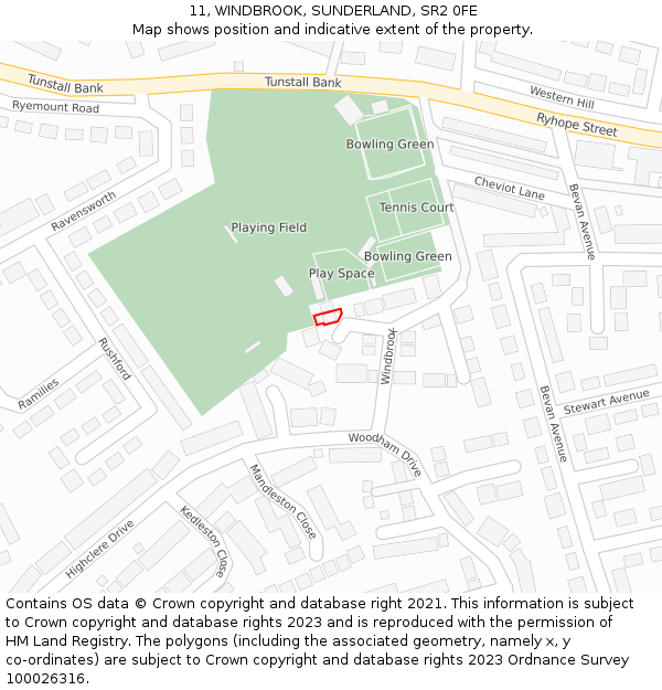 11, WINDBROOK, SUNDERLAND, SR2 0FE: Location map and indicative extent of plot