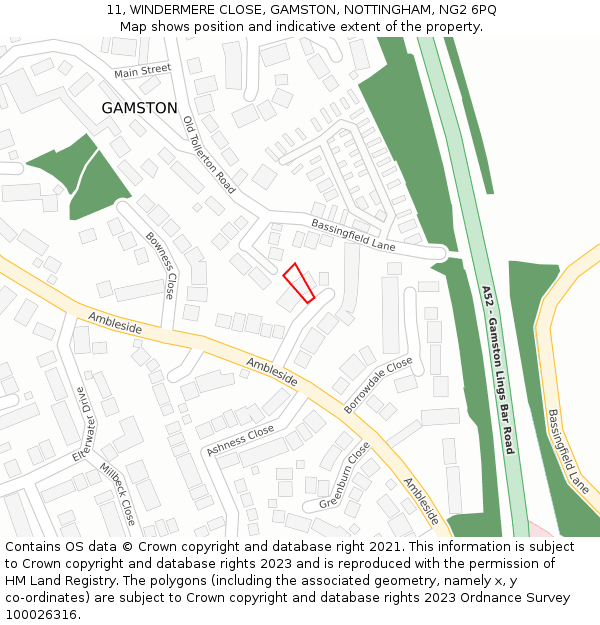 11, WINDERMERE CLOSE, GAMSTON, NOTTINGHAM, NG2 6PQ: Location map and indicative extent of plot