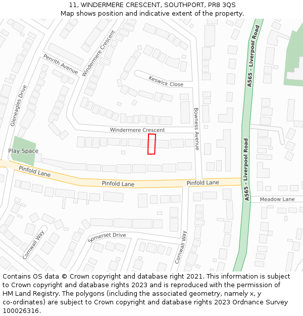 11, WINDERMERE CRESCENT, SOUTHPORT, PR8 3QS: Location map and indicative extent of plot