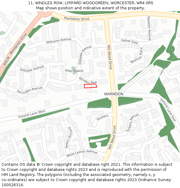 11, WINDLES ROW, LYPPARD WOODGREEN, WORCESTER, WR4 0RS: Location map and indicative extent of plot