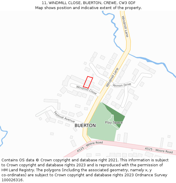 11, WINDMILL CLOSE, BUERTON, CREWE, CW3 0DF: Location map and indicative extent of plot