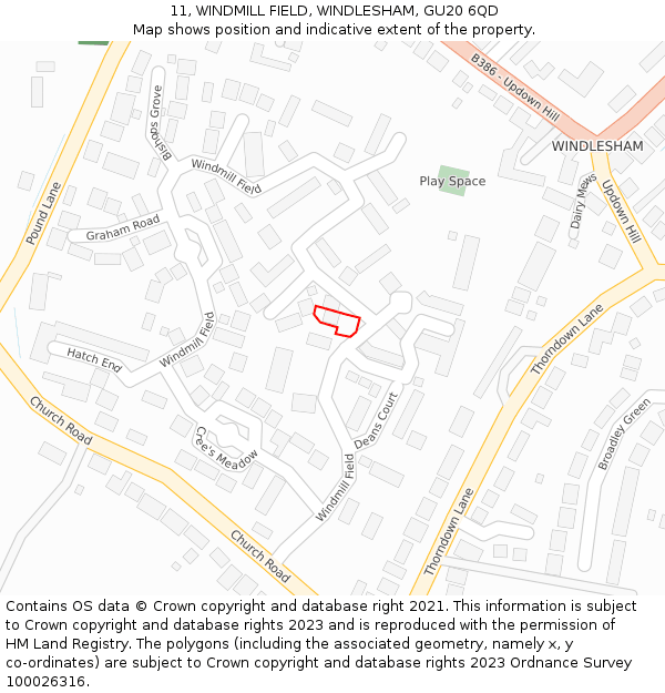 11, WINDMILL FIELD, WINDLESHAM, GU20 6QD: Location map and indicative extent of plot