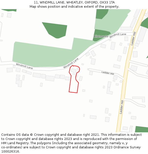 11, WINDMILL LANE, WHEATLEY, OXFORD, OX33 1TA: Location map and indicative extent of plot