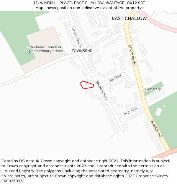11, WINDMILL PLACE, EAST CHALLOW, WANTAGE, OX12 9RT: Location map and indicative extent of plot