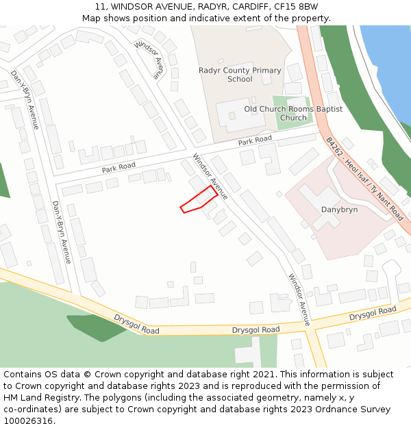 11, WINDSOR AVENUE, RADYR, CARDIFF, CF15 8BW: Location map and indicative extent of plot