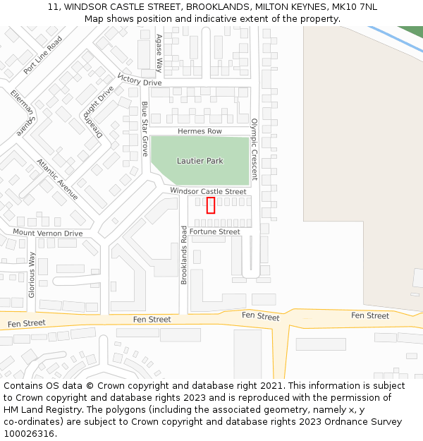 11, WINDSOR CASTLE STREET, BROOKLANDS, MILTON KEYNES, MK10 7NL: Location map and indicative extent of plot