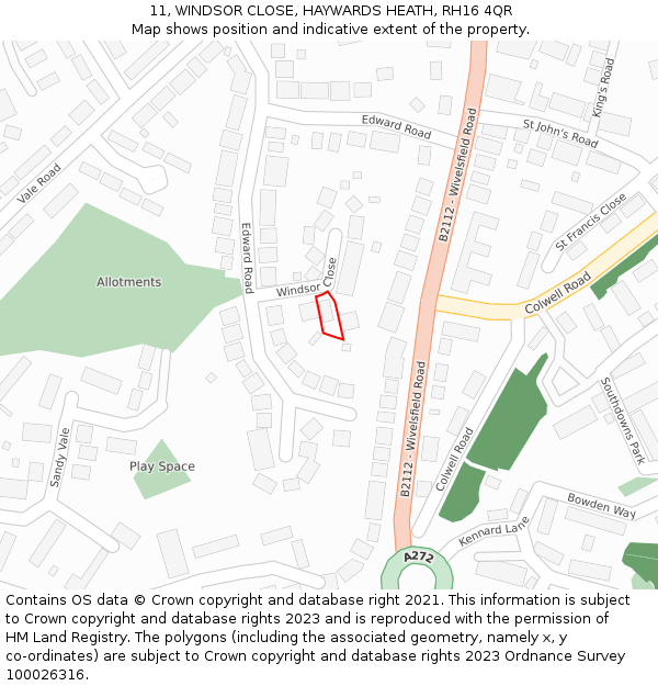 11, WINDSOR CLOSE, HAYWARDS HEATH, RH16 4QR: Location map and indicative extent of plot