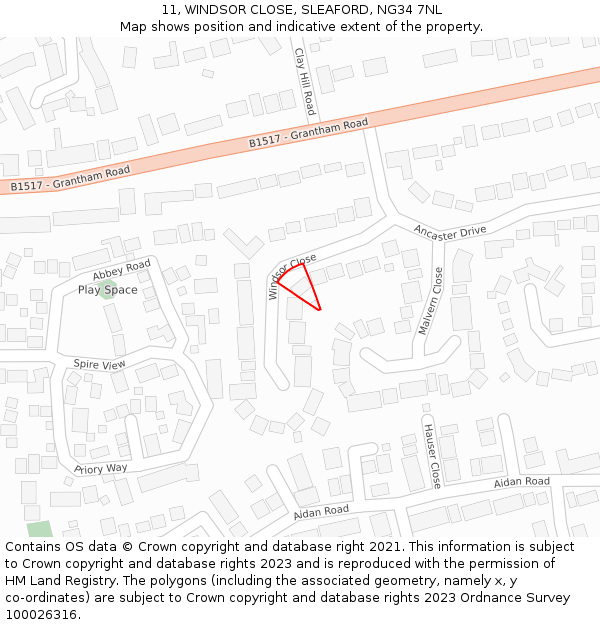 11, WINDSOR CLOSE, SLEAFORD, NG34 7NL: Location map and indicative extent of plot