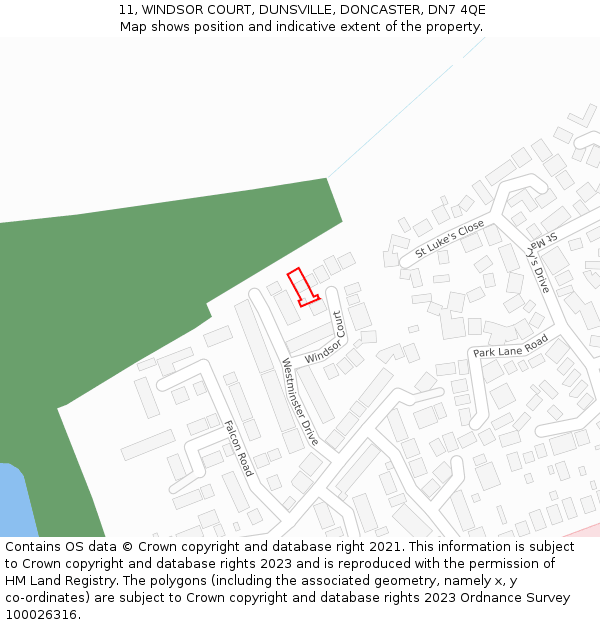 11, WINDSOR COURT, DUNSVILLE, DONCASTER, DN7 4QE: Location map and indicative extent of plot