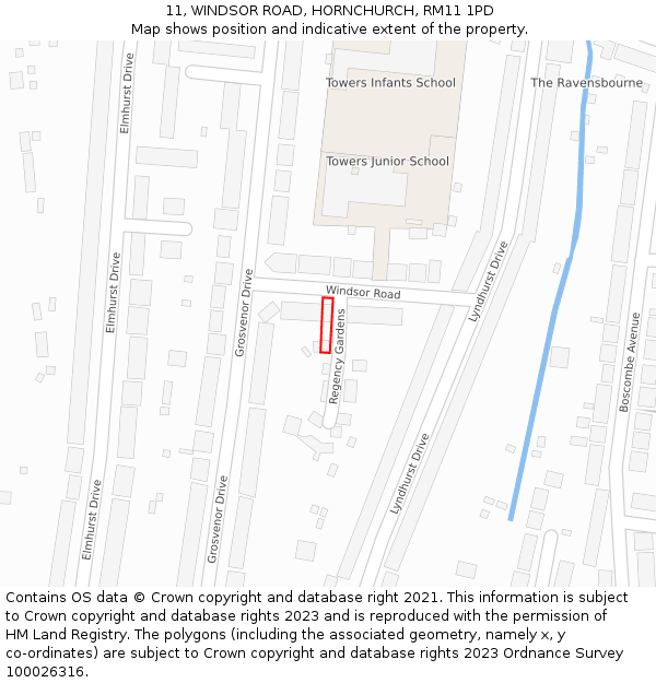 11, WINDSOR ROAD, HORNCHURCH, RM11 1PD: Location map and indicative extent of plot