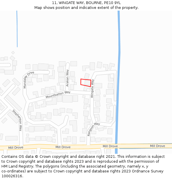 11, WINGATE WAY, BOURNE, PE10 9YL: Location map and indicative extent of plot